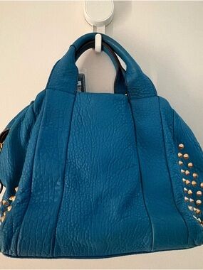 MCM Teal Leather Studded Satchel